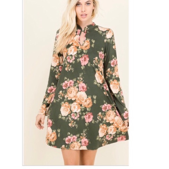 ✨LAST ONES✨Olive floral side pocket swing dress - Picture 5 of 6